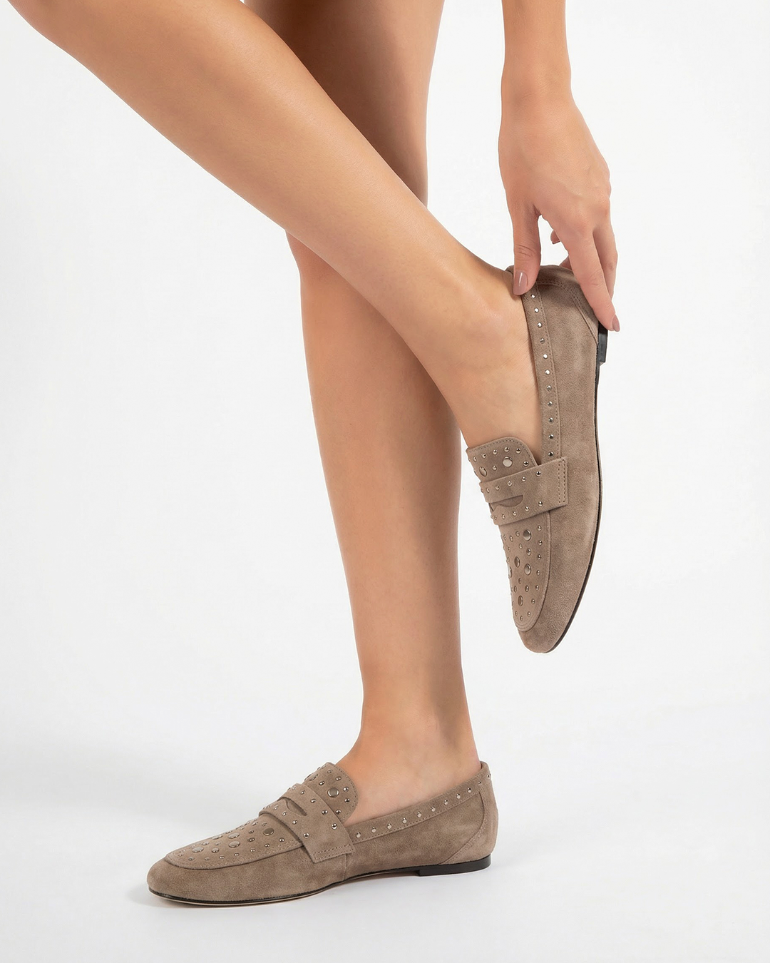 Loafer Leni Studded Camurça Chumbo