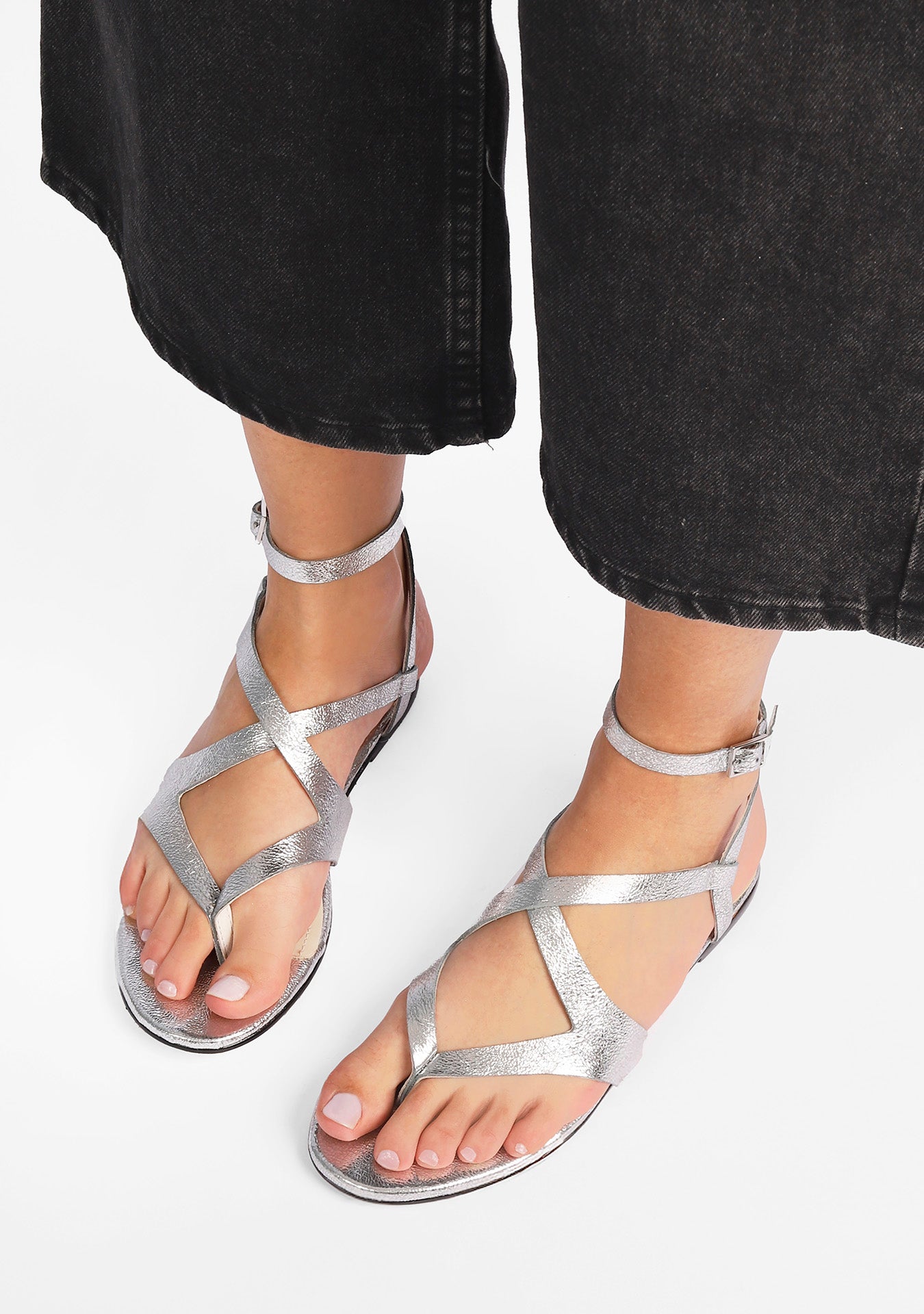 Rasteira Mykonos Crackle Silver