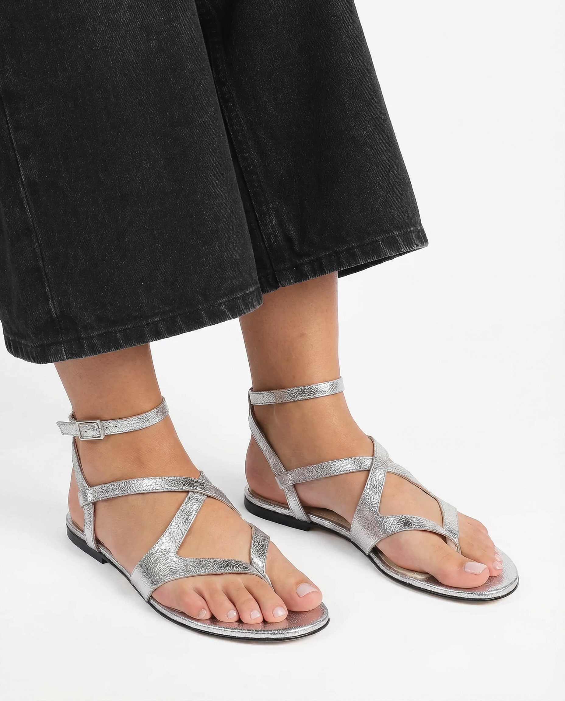 Rasteira Mykonos Crackle Silver