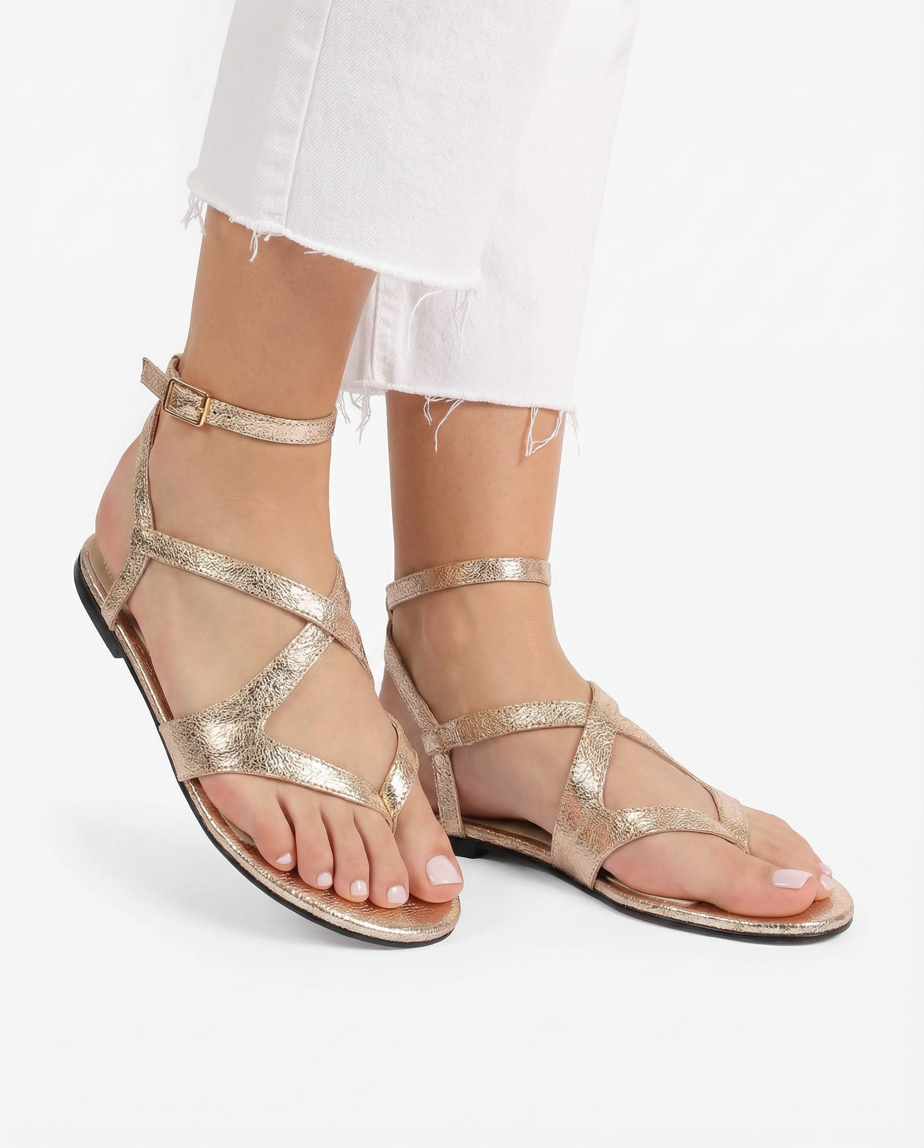 Rasteira Mykonos Crackle Gold